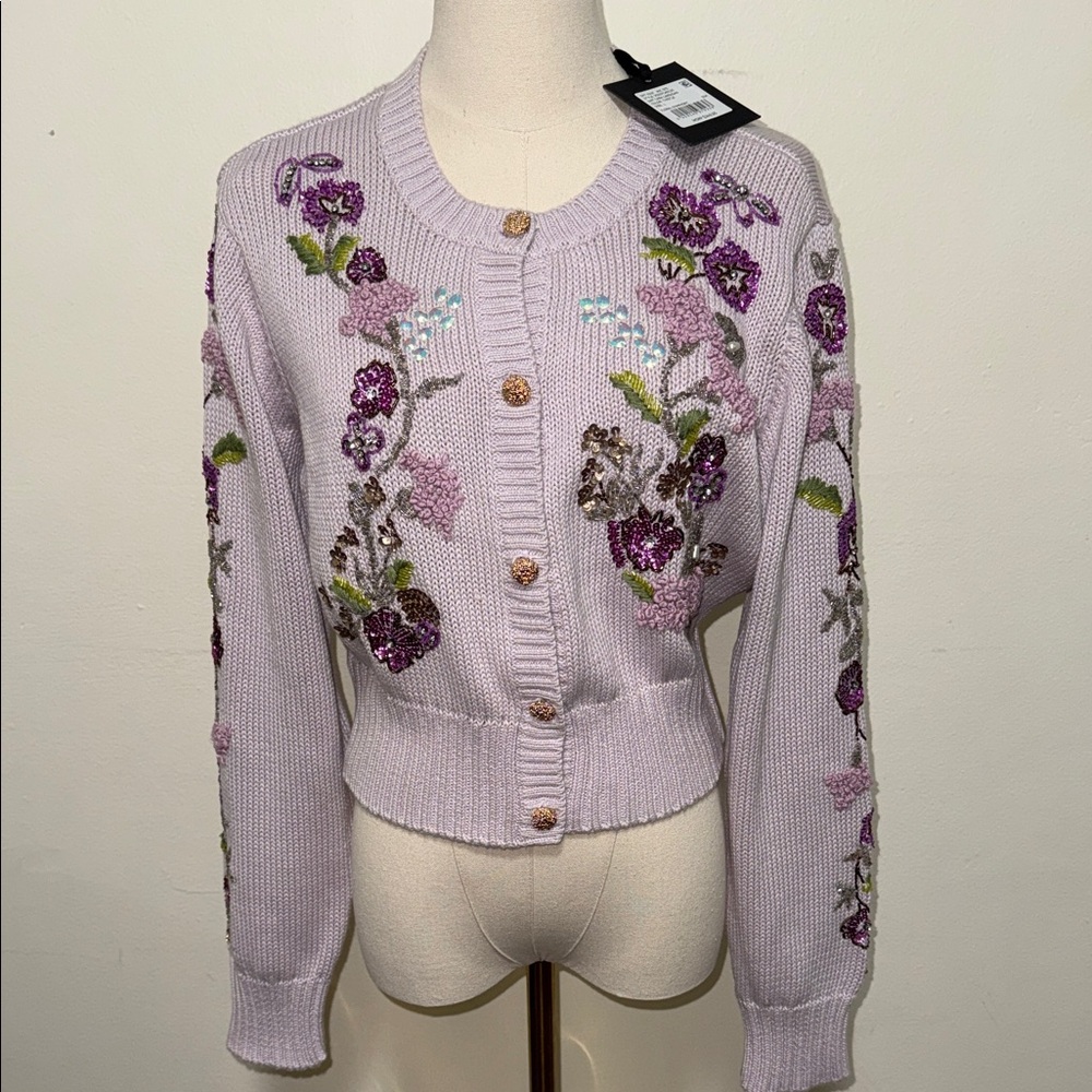 Muse by Marchesa NWT Cara Cardigan embellished gold button large woman sweater
